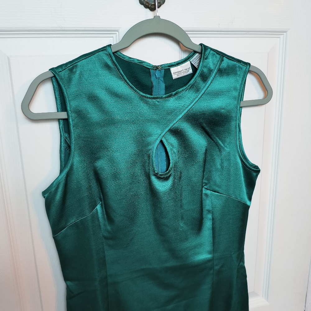 vintage newport news easy style Emerald Green Satin Effect Sleeveless Dress 10 - Picture 3 of 7
